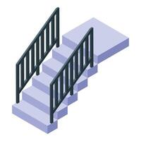 Stone staircase with metal railing going up isometric view vector
