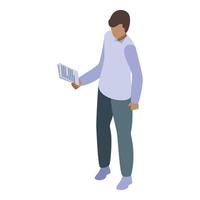 Office worker reading document standing up isometric icon vector