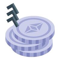 Ethereum key unlocking stack of cryptocurrency coins vector