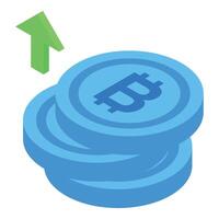 Bitcoin value increasing depicted by upward arrow vector