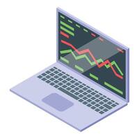Laptop showing decreasing chart representing stock market crash vector