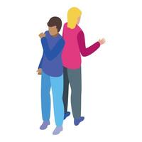 Two people discussing while walking together vector