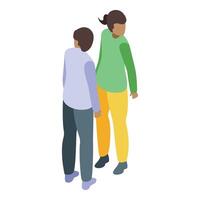 Two young people are standing and looking at something in the distance vector