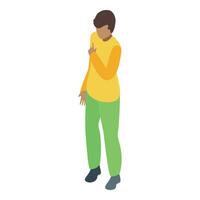 Young man pointing with finger showing number one isometric icon vector