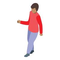 Young man walking and pointing isometric icon vector