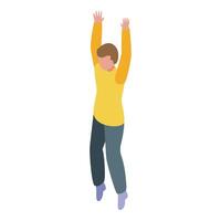 Young man jumping up with raised hands isometric icon vector