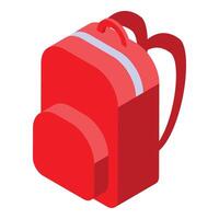 Red backpack standing up isometric illustration vector