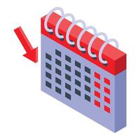 Red arrow pointing down to important date on calendar icon vector