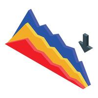 Isometric graph showing financial loss with arrow pointing down vector