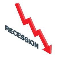 Red arrow graph going down and showing economic recession vector