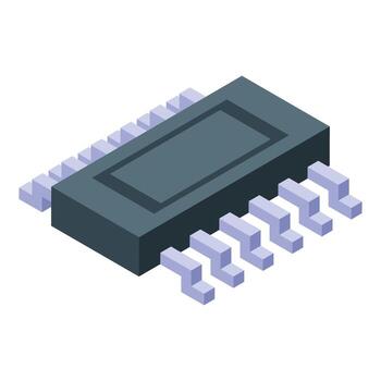 Microchip with contacts connecting to motherboard isometric view vector