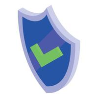 Blue shield displaying green check mark symbolizing security vector