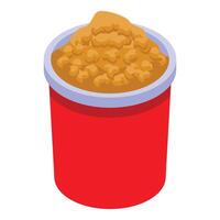 Red paper bucket overflowing with delicious buttery popcorn vector