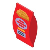Red foil bag packaging lying with snacks isometric view vector