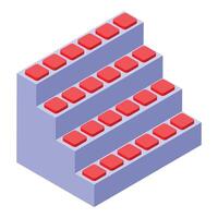 Empty tribune with red seats isometric icon vector