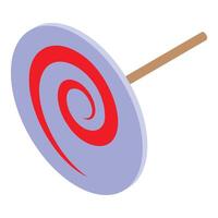 Round candy showing red swirl lollipop on stick vector