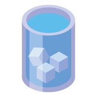 Isometric glass containing water with ice cubes floating vector