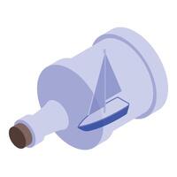 Glass bottle containing a model sailing ship for decoration vector