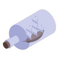 Glass bottle lying down with a model ship inside vector