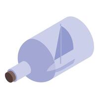 Glass bottle containing a model ship with purple background vector