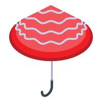 Red beach umbrella protecting from sun rays isometric view vector