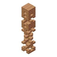 Tall unstable structure made of wooden blocks is balancing precariously vector