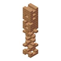 Wooden block tower standing on white background is about to collapse vector