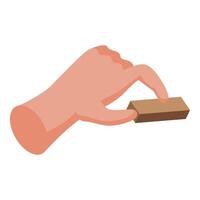 Hand picking up small wooden block using index finger vector