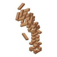 Wooden block tower is collapsing with blocks falling down vector