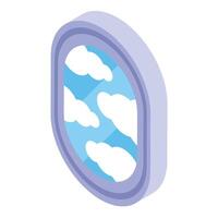 Airplane window showing blue sky and clouds isometric view vector