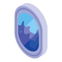 Airplane window showing blue sky and clouds isometric view vector