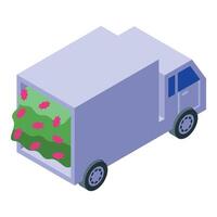 Cargo truck transporting green fabric with flowers pattern isometric view vector