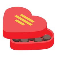 Open heart shaped box containing round chocolate candies vector