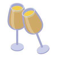 Two glasses of white wine clinking in toast isometric icon vector
