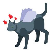 Black cat with wings spreading love with red hearts vector