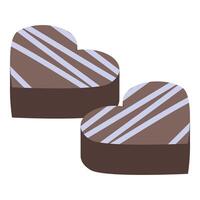 Two heart shaped chocolate candy with white stripes being side by side vector