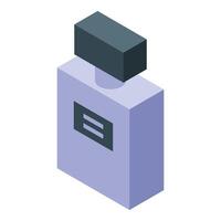 Purple perfume bottle lying down with black cap isometric view vector