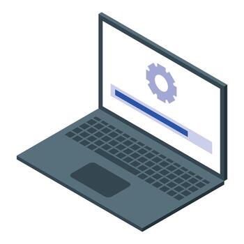 ordenador portátil demostración software instalación Progreso bar con engranaje icono vector