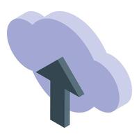 Upload arrow pointing up through a cloud computing isometric icon vector