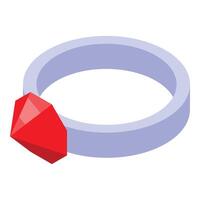 Silver ring holding a big red ruby isometric icon vector