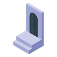 Isometric front door with stairs leading to entrance vector