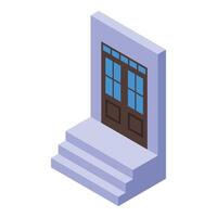 Double door building entrance with stairs isometric view vector