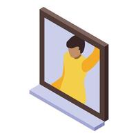 Young man looking out window enjoying fresh air isometric icon vector