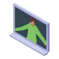 Young man touching digital interactive screen with both hands vector