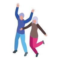 Happy retired senior couple dancing together raising arms vector