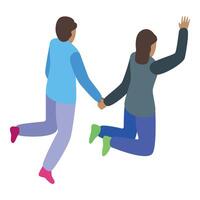 Two happy people running and jumping holding hands vector