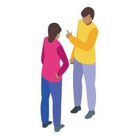 Young man explaining something to woman gesturing with hands isometric illustration vector