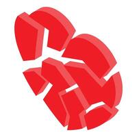 Red heart breaking separating into pieces isometric icon vector