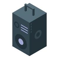 Portable music speaker broadcasting sound waves in isometric view vector