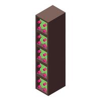 Wine bottles resting on a wooden wine rack isometric icon vector
